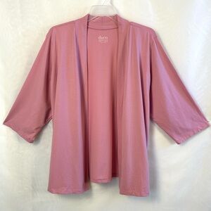 Denim & Co QVC Pink Cotton 3/4 Sleeve Open Front Cardigan Jacket / 3XL